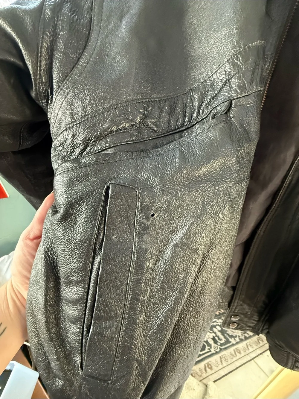 Vintage Black Leather Bomber Jacket - Kangaroo - Picture 2 of 6